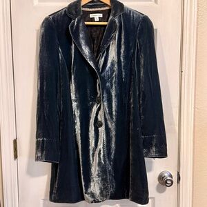 Coldwater Creek Women's Dress Coat Teal Blue Velvet Silk, Button-Up Size 14
